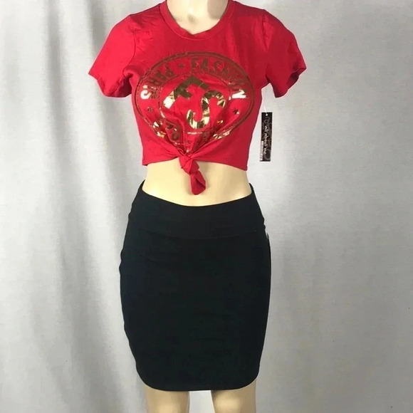 Topia Red with Gold Lettering Crop Top Size Small New With Tags - Picture 1 of 3